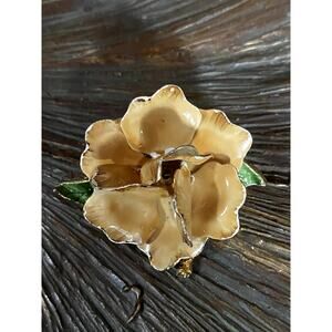 Gold Tone Layered Flower Petal Pin Vintage Mid Century Jewelry Statement Gift